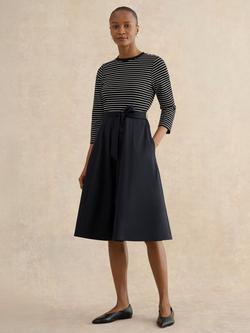Hobbs Petite Viviana Stripe Top Dress, Navy/Ivory, Navy/Ivory
