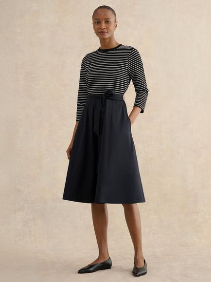 Hobbs Petite Viviana Stripe Top Dress, Navy/Ivory, Navy/Ivory