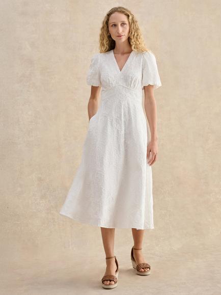 Hobbs Petite Clementine Embroidered Midi Dress, White, White