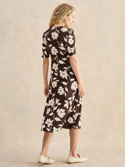 Hobbs Peyton Floral Midi Dress, Brown/Sandstone - view 2, Brown/Sandstone