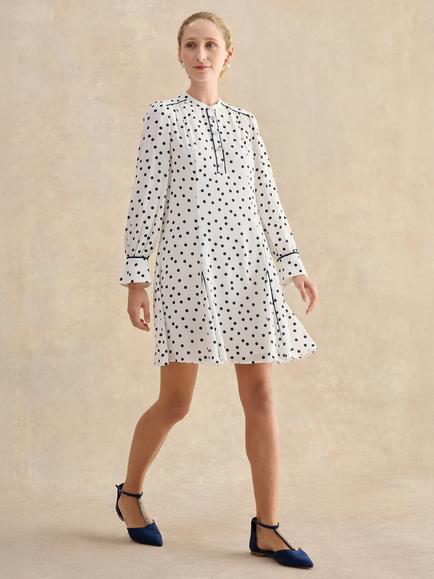 Hobbs Ruth Polka Dot Mini Dress, Ivory/Midnight, Ivory/Midnight
