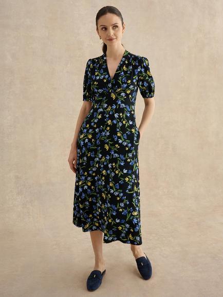 Hobbs Sidonie Floral Tea Dress, Navy/Multi, Navy/Multi