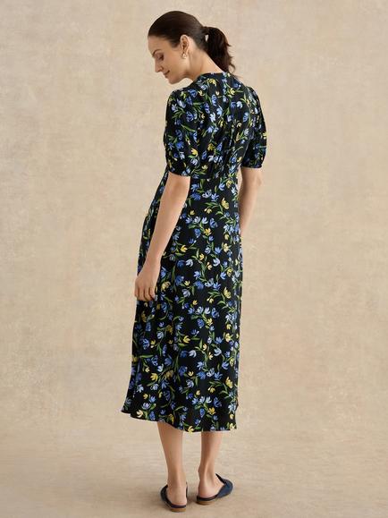Hobbs Sidonie Floral Tea Dress, Navy/Multi - view 2, Navy/Multi