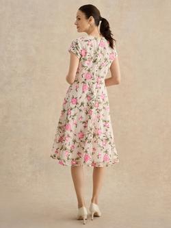 Hobbs Tia Embroidered Floral Dress, Cream/Pink - view 2, Cream/Pink