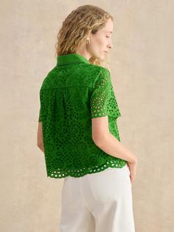 Hobbs Caroline Broderie Anglaise Shirt, Emerald Green - view 2, Emerald Green