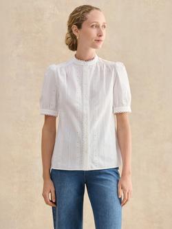 Hobbs Sawyer Embroidered Cutwork Shirt, White, White