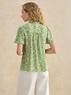 Hobbs Tania Flutter Sleeve Floral Top, Green/Ivory - view 2, Green/Ivory