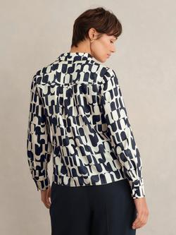 Hobbs Velma Geometric Long Sleeve Shirt, Navy/Cream - view 2, Navy/Cream