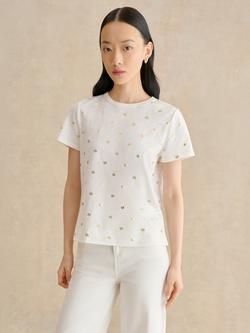 Hobbs Adaline Shell Foil Print Top, Ivory/Gold, Ivory/Gold