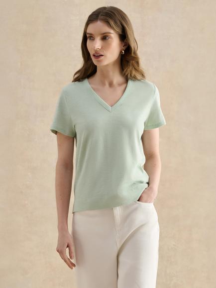 Hobbs Arianna V-Neck Slub T-Shirt, Aqueous Green, Aqueous Green
