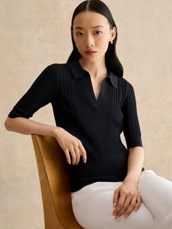 Hobbs Blair Knitted Short Sleeve Top, Hobbs Navy, Hobbs Navy