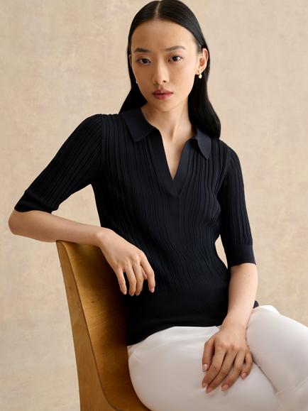 Hobbs Blair Knitted Short Sleeve Top, Hobbs Navy, Hobbs Navy