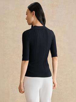 Hobbs Blair Knitted Short Sleeve Top, Hobbs Navy - view 2, Hobbs Navy