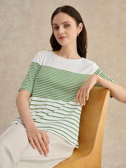 Hobbs Constance Stripe T-Shirt, White/Green, White/Green