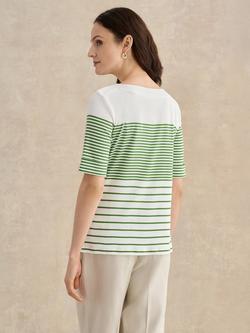 Hobbs Constance Stripe T-Shirt, White/Green - view 2, White/Green