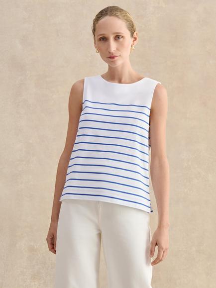 Hobbs Fern Stripe Sleeveless Top, White/Blue, White/Blue