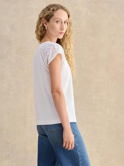 Hobbs Ivana Broderie Anglaise T-Shirt - view 2, White