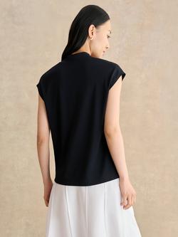 Hobbs Katie V-Neck Relaxed Fit Top containing LENZING™ ECOVERO™ Viscose, Navy - view 2, Navy