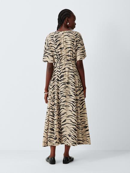 John Lewis Zebra Print Short Sleeve Crepe Midi Dress, Zebra - view 2, Zebra