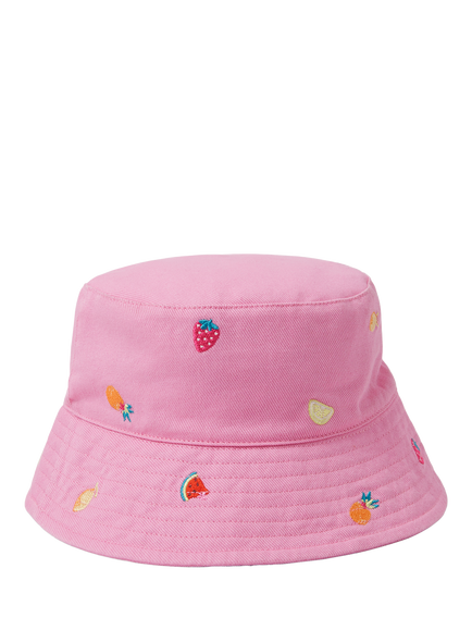 Angels by Accessorize Kids' Fruit Embroidery Bucket Hat, Pink, Pink