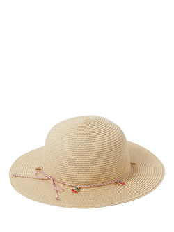 Angels by Accessorize Kids' Cherry Charm Straw Hat, Natural - view 2, Natural
