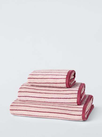 John Lewis Egyptian Cotton Stripe Towels, Pale Pink/Cranberry