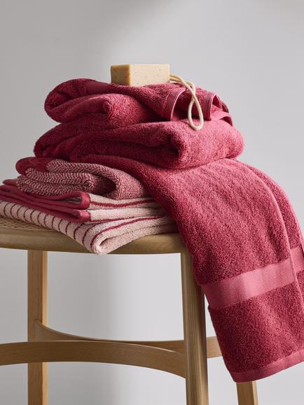 John Lewis Egyptian Cotton Stripe Towels - view 2, Pale Pink/Cranberry