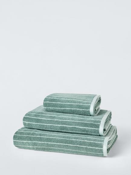 John Lewis Egyptian Cotton Stripe Towels, Thyme/Duck Egg