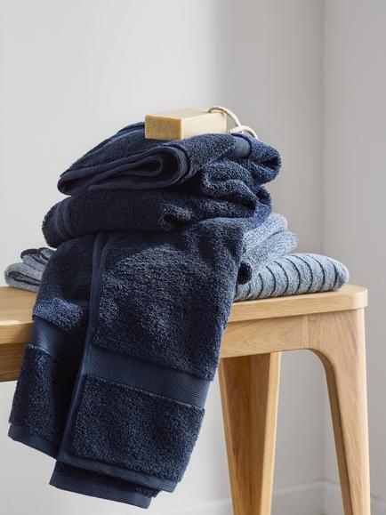 John Lewis Egyptian Cotton Stripe Towels - view 2, Pacific/Midnight