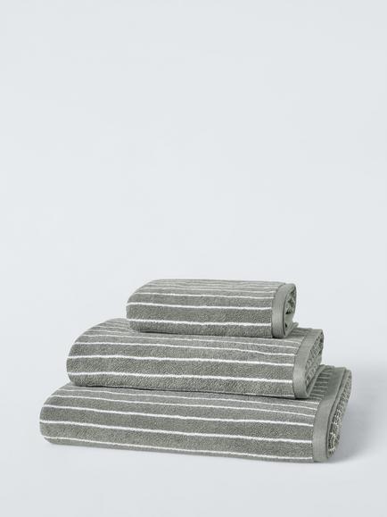 John Lewis Egyptian Cotton Stripe Towels, Dove Grey/White
