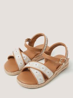 Monsoon Kids' Floral Espadrille Wedge Sandals, Brown/Cream - view 2, Brown/Cream