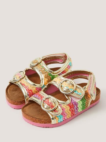 Monsoon Baby Rainbow Stripe Sandals, Multi - view 2, Multi