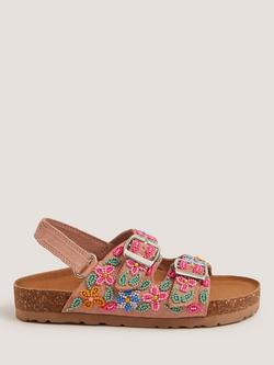 Monsoon Kids' Floral Beaded Buckle Strap Sandals, Multi, Multi