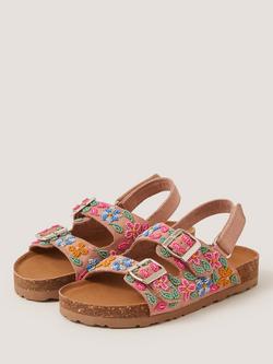 Monsoon Kids' Floral Beaded Buckle Strap Sandals, Multi - view 2, Multi