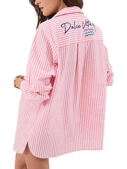 Accessorize Ciao Bella Embroidered Stripe Shirt, Pink - view 2, Pink
