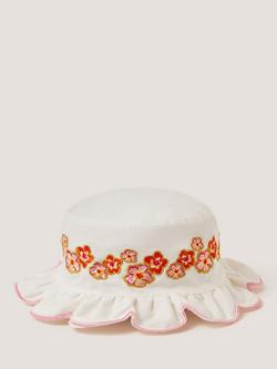 Monsoon Baby Embroidered Bucket Hat, White/Multi - view 2, White/Multi