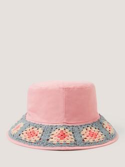 Monsoon Kids' Crochet Bucket Hat, Pink/Blue/Cream, Pink/Blue/Cream