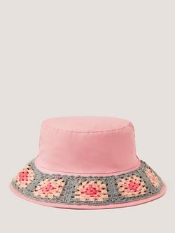 Monsoon Kids' Crochet Bucket Hat, Pink/Blue/Cream - view 2, Pink/Blue/Cream