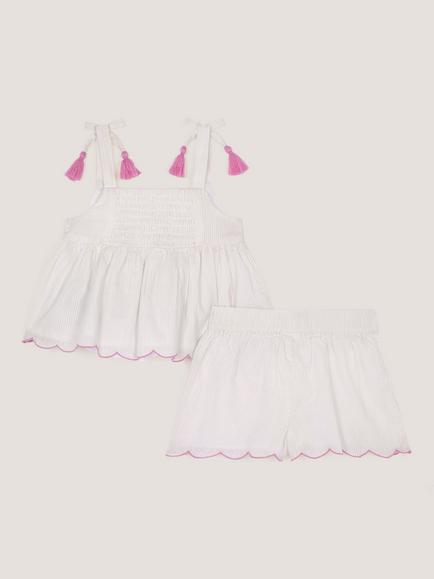 Monsoon Baby Giraffe Embroidered Top and Shorts Set, Ivory - view 2, Ivory