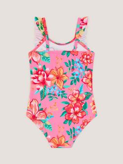 Monsoon Baby Tropic Print Frill Swimsuit, Multi - view 2, Multi