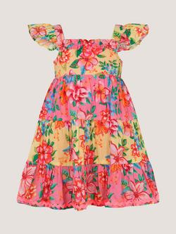 Monsoon Baby Flutter Sleeve Floral Dress, Multi, Multi