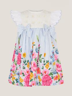 Monsoon Baby Cotton Frill Sleeve Floral Dress, Multi, Multi