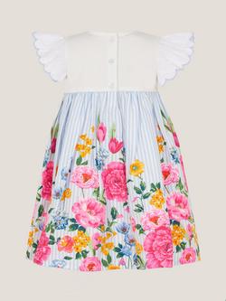 Monsoon Baby Cotton Frill Sleeve Floral Dress, Multi - view 2, Multi
