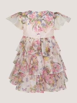 Monsoon Baby Flutter Sleeve Tiered Party Dress, Pink/Multi - view 2, Pink/Multi