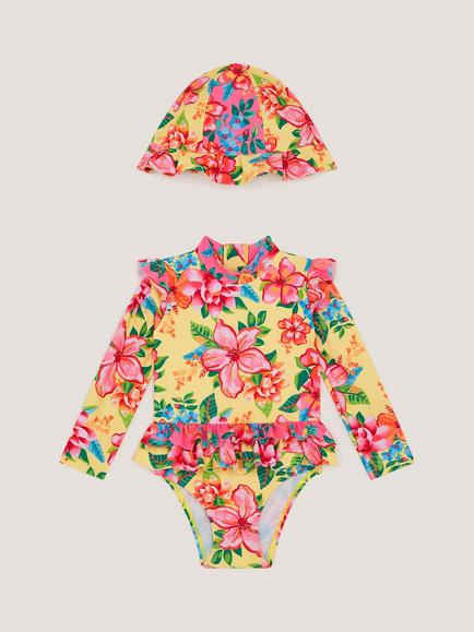 Monsoon Baby Long Sleeve Swimsuit and Hat Set, Multi, Multi