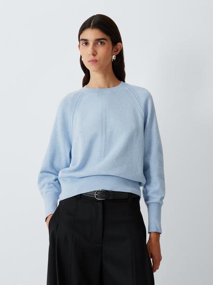 John Lewis Cotton Knit Raglan Seam Sweatshirt, Pale Blue
