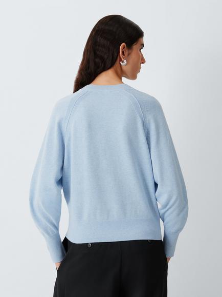 John Lewis Cotton Knit Raglan Seam Sweatshirt - view 2, Pale Blue