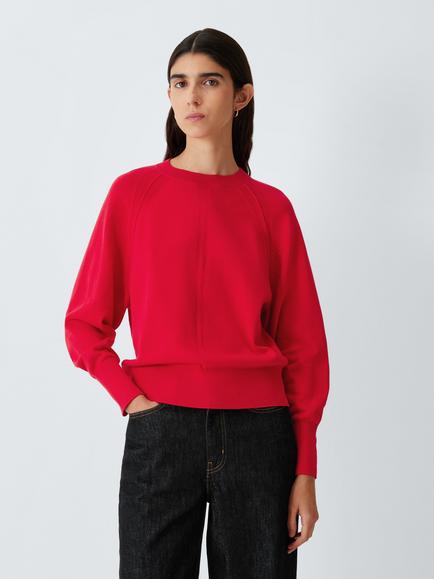 John Lewis Cotton Knit Raglan Seam Sweatshirt, Red
