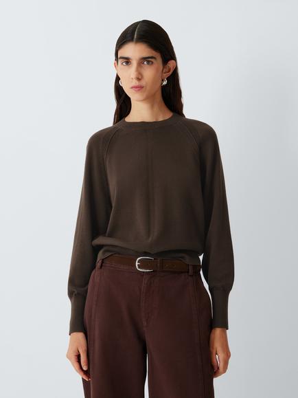 John Lewis Cotton Knit Raglan Seam Jumper, Chocolate
