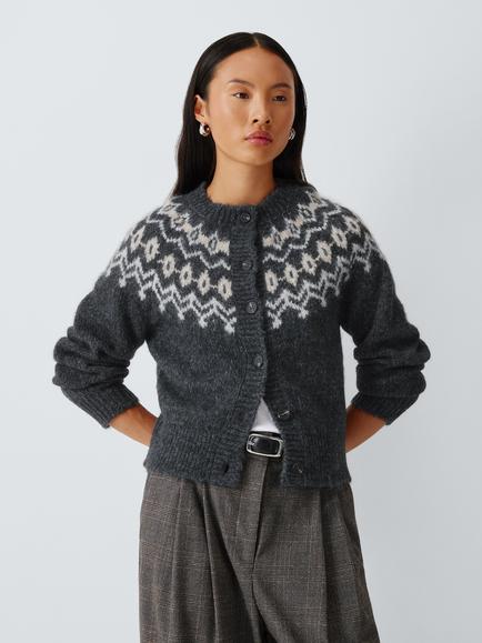 John Lewis Alpaca Blend Crew Neck Cardigan, Fairisle, Fairisle